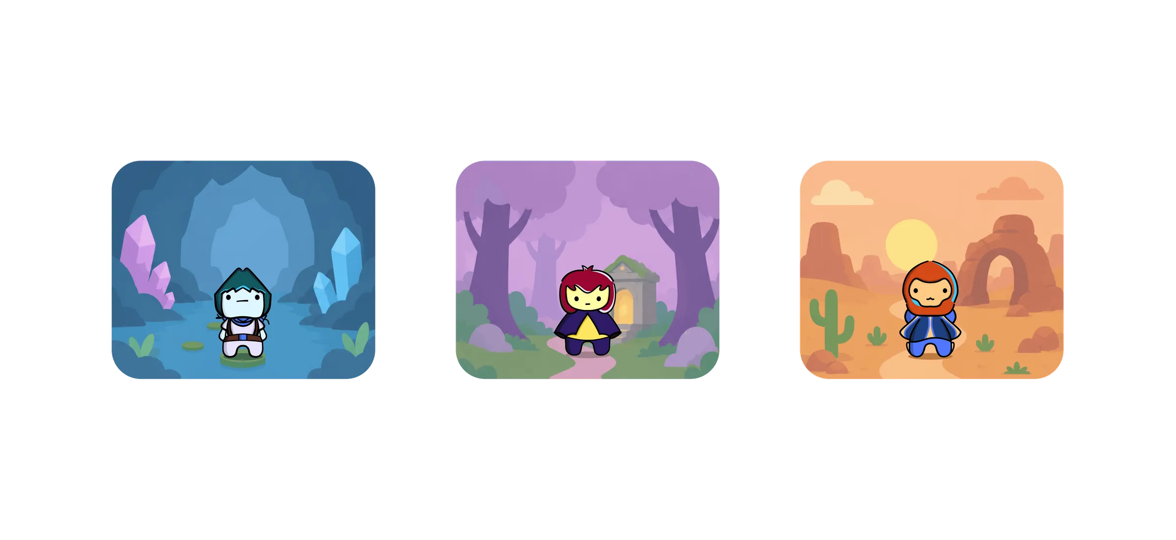 Crystal cave, violet forest and desert