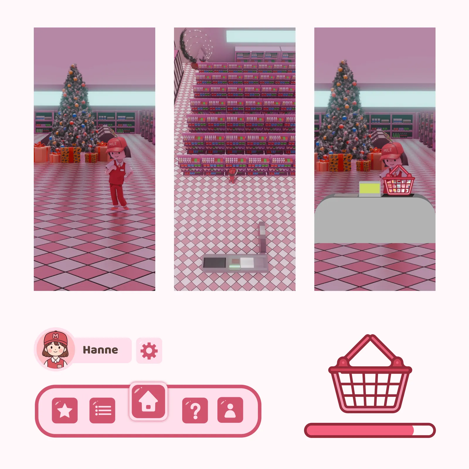 Game UI: player badge, menu bar and basket loader